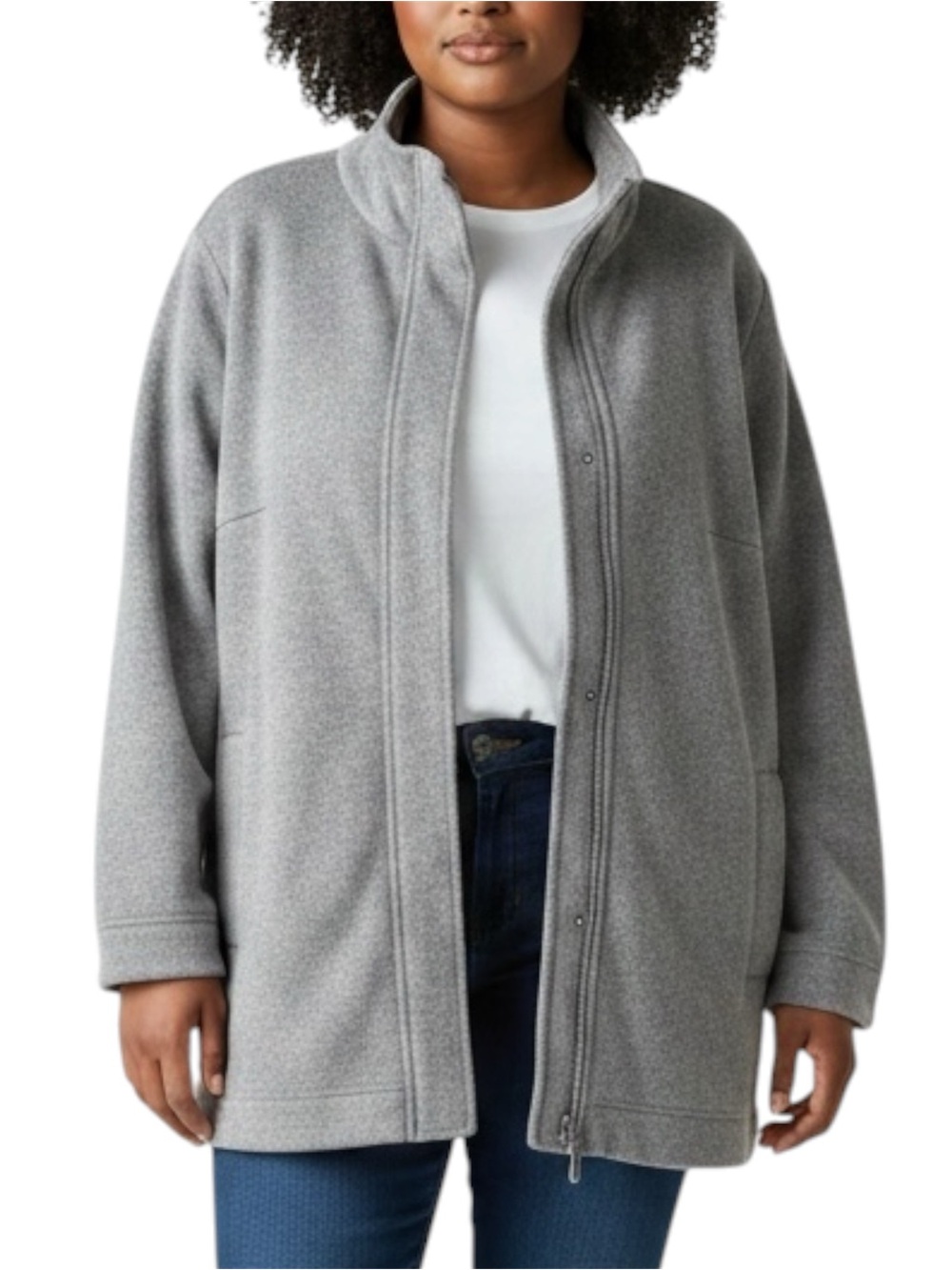 LANDS’ END Zip Up Jacket Coat in Gray Heather Size 2X -- LAGENLOOK STYLE